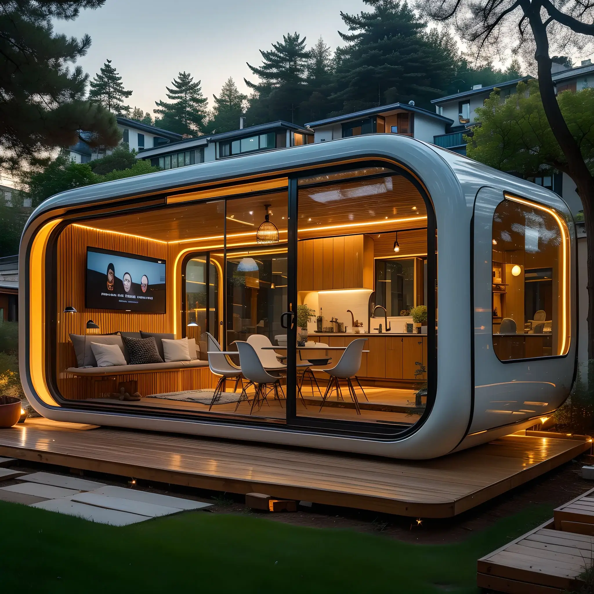 QingChi prefab villa exterior with steel frame and glass curtain wall