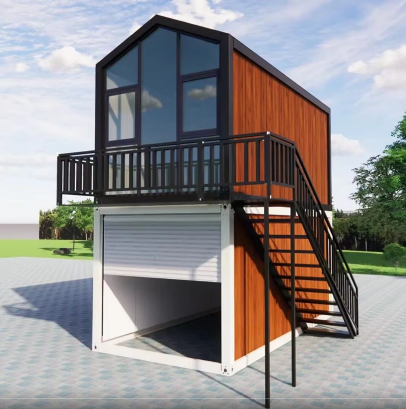 cheap prefab two story container house with garage