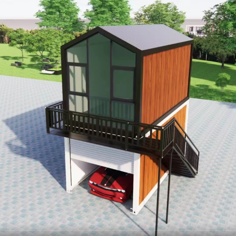 cheap prefab two story container house with garage