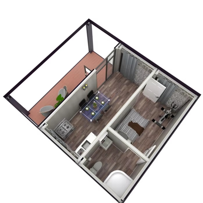 20ft*60ft 1bedroom 1bathroom 1kitchen portable living container house